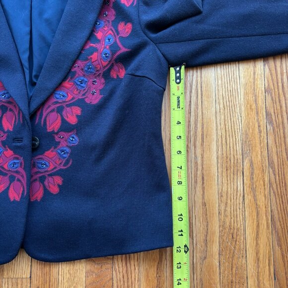 Tory Burch Lisanne Blue and Red Embroidered Blazer - Picture 7 of 12